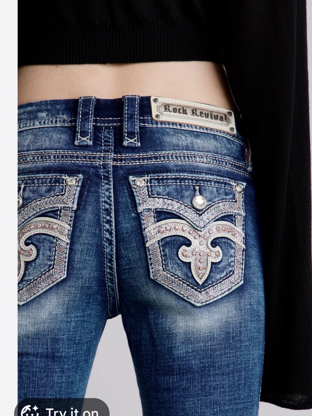 Rock Revival Dark Blue Embellished Bootcut Jeans